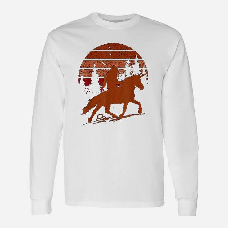 Sasquatch Riding A Unicorn Bigfoot Retro Sunset Vintage Long Sleeve T-Shirt