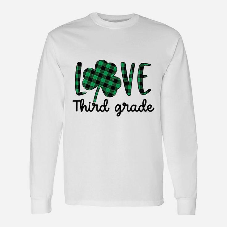 St Patricks Day For Third Grade Teacher Plaid Shamrock Long Sleeve T-Shirt