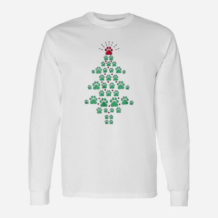 Super Cute Dog Paws Print Christmas Tree Long Sleeve T-Shirt