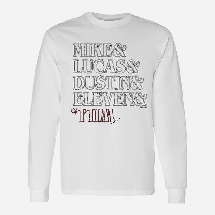 Superluxe Clothing The Party Mike Dustin Eleven And Will Names Upside Down Long Sleeve T-Shirt