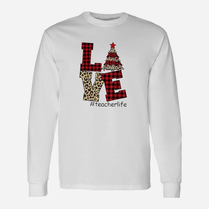 #teacherlife Teacher Life Christmas Tree Love Leopard Long Sleeve T-Shirt