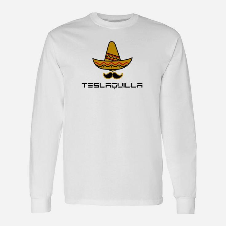 Teslaquila Wortspiel mit Sombrero Langarmshirts, Lustiges Herren Outfit