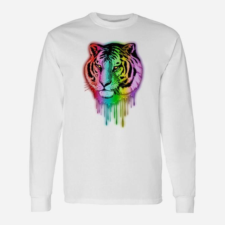 Tiger Neon Dripping Rainbow Colors Shirts Long Sleeve T-Shirt