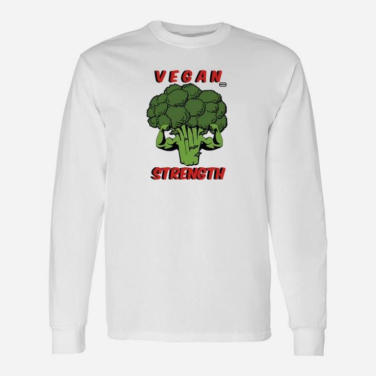 Vegan Strength Brokkoli Motiv Langarmshirts für Herren, Motivations-Design