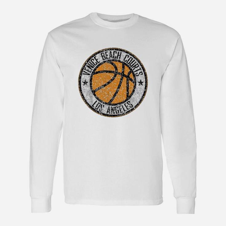 Venice Beach Basketball Court Circle Distressed Print Long Sleeve T-Shirt