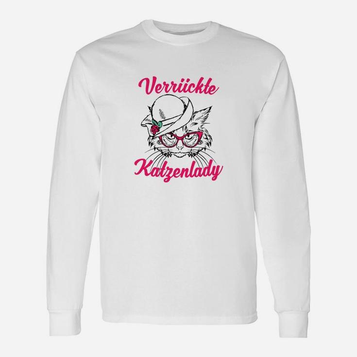 Verrückte Katzenlady Langarmshirts im Vintage-Stil, Lustiges Katzenmotiv Tee