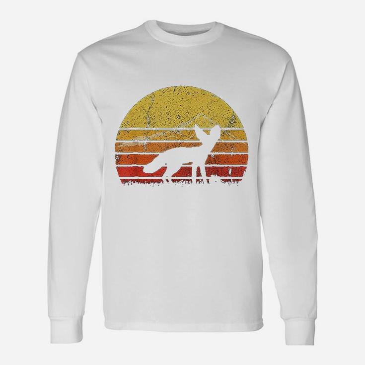 Vintage Retro Fennec Fox Silhouette Sunset Distressed Long Sleeve T-Shirt