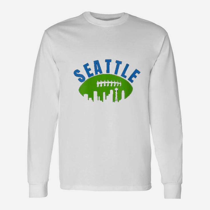 Vintage Seattle Cityscape Retro Football Graphic Long Sleeve T-Shirt