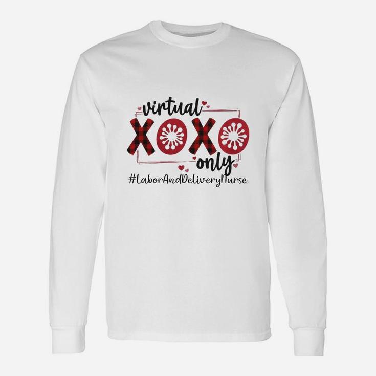 Vitual Xoxo Only Labor And Delivery Nurse Red Buffalo Plaid Nursing Job Title Long Sleeve T-Shirt