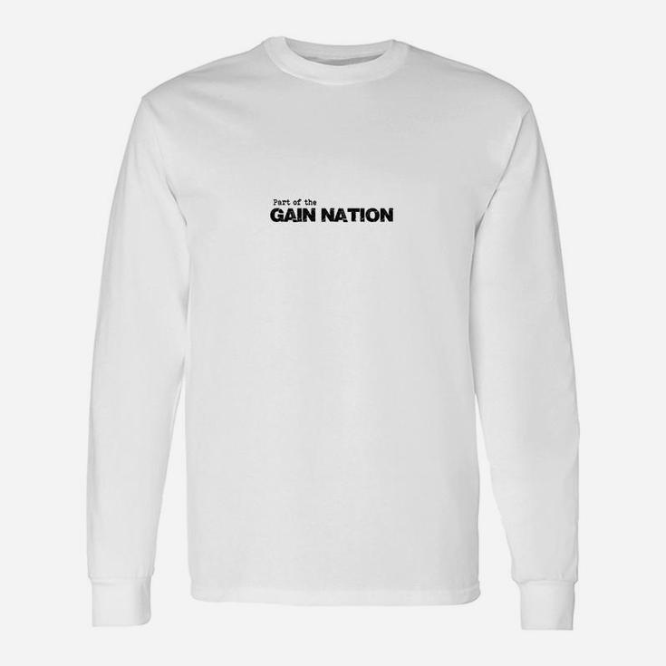 Weißes Herren Fitness-Langarmshirts GAIN NATION Motiv, Bodybuilding Tee