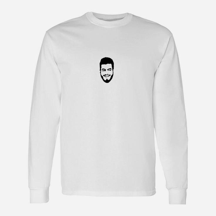 Weißes Herren Langarmshirts mit Gesichtsgrafik, Stilvolles Designer Tee