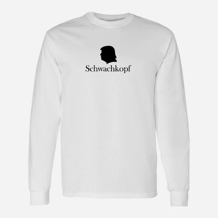 Weißes Langarmshirts mit Silhouetten-Aufdruck Schwachkopf, Lustiges Motiv