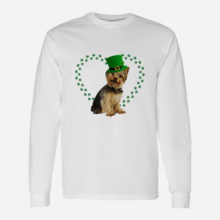 Yorkshire Terrier Heart Paw Leprechaun Hat Irish St Patricks Day For Dog Lovers Long Sleeve T-Shirt