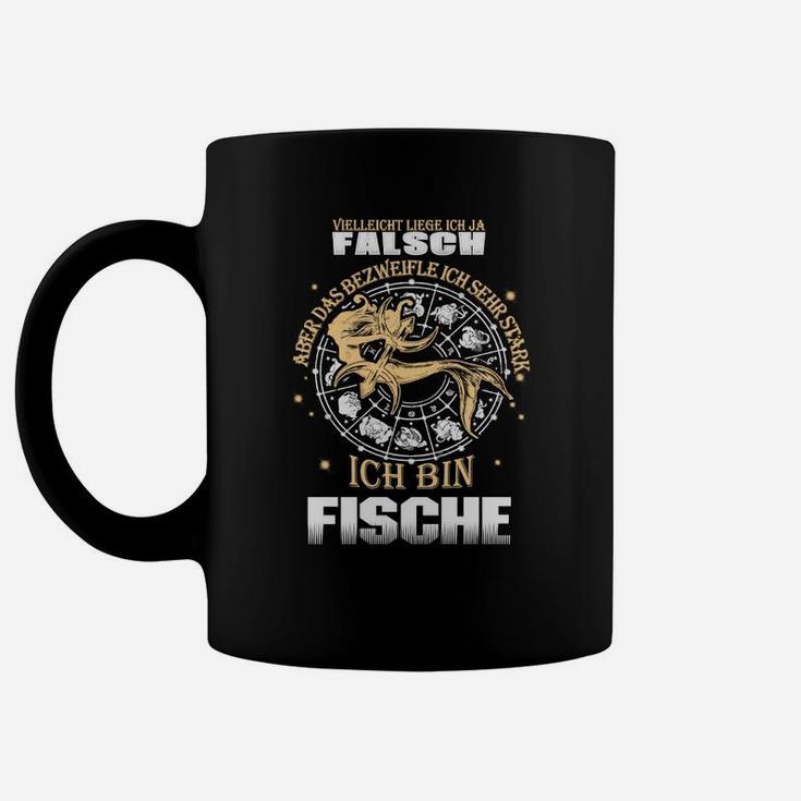 Fische Sternzeichen Tassen Schwarz mit Spruch und Grafik, Astrologie Tee