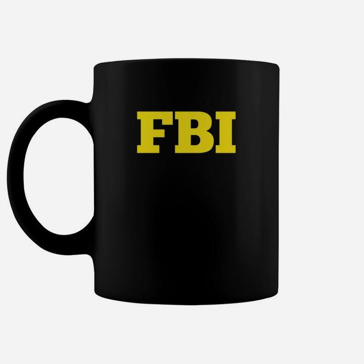 Schwarzes Tassen mit Gelbem FBI-Aufdruck, Stylisches Statement Tee