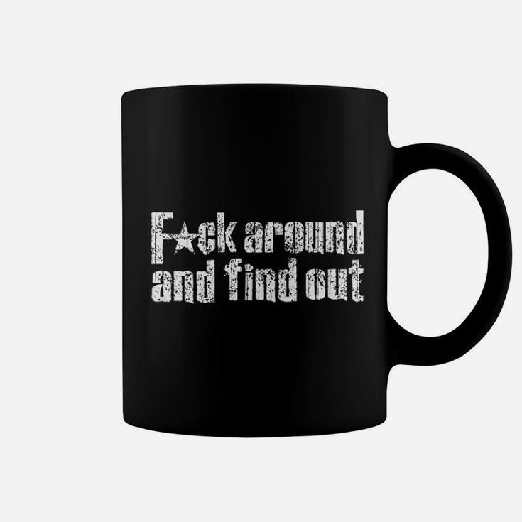 Around And Find Out Distressed Navy Blue Athletic Fit Coffee Mug