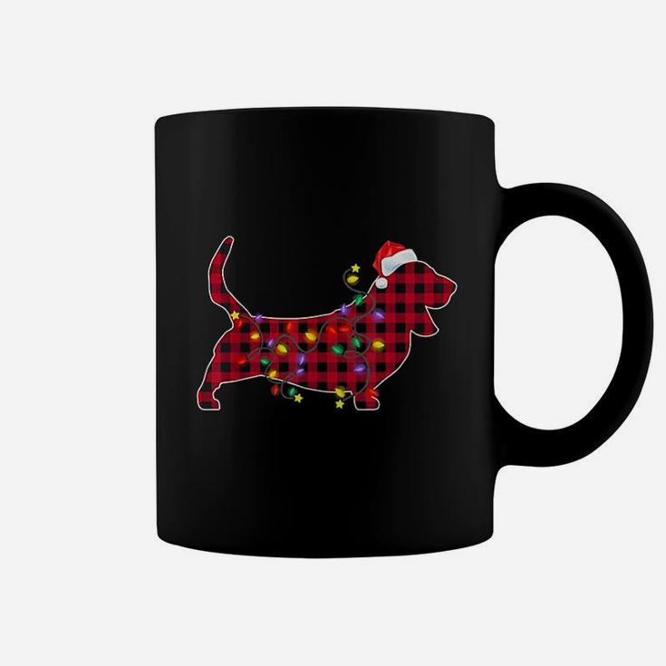 Basset Hound Dog Red Plaid Christmas Lights Xmas Coffee Mug