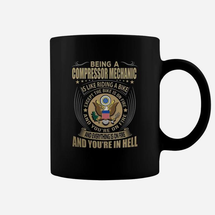 Being A Compressor Mechanic Like Riding A Bike Job Title Shirts Coffee Mug