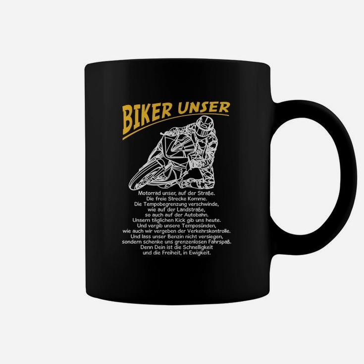 Biker Unser Motorradgebet Tassen in Schwarz, Geschenk für Motorradfans
