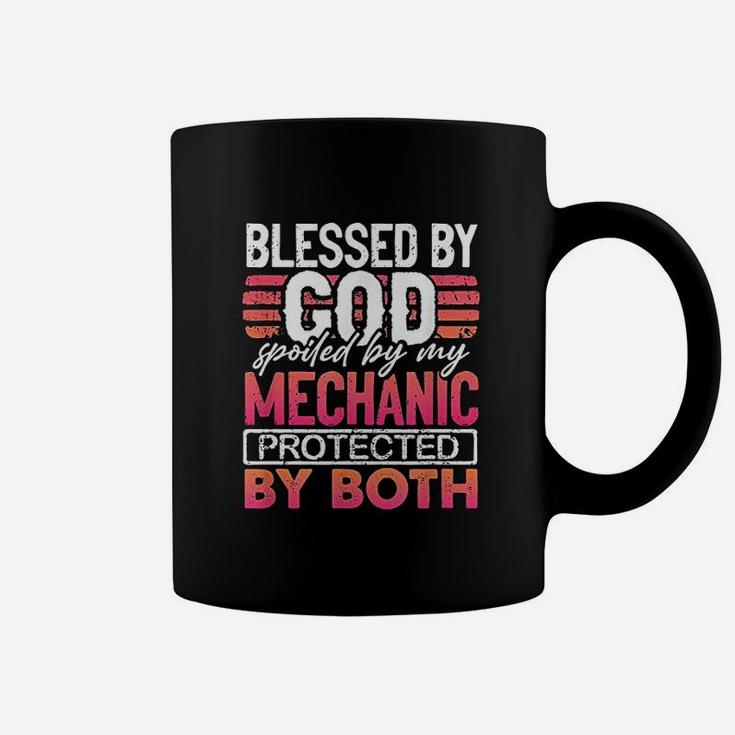Blessed By God Spoiled By My Mechanic Protected By Both Wife Coffee Mug