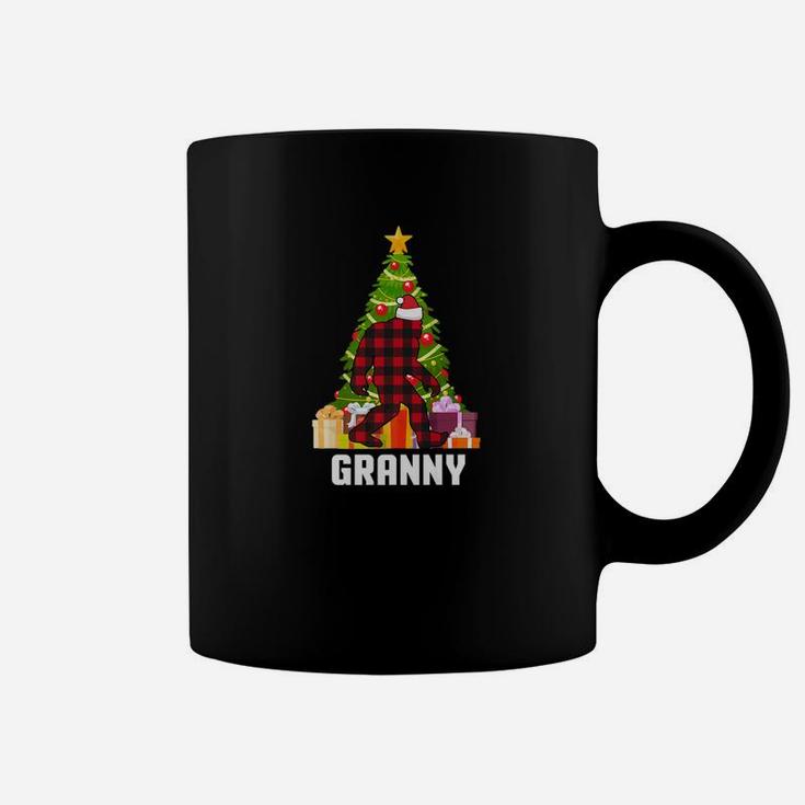 Buffalo Plaid Granny Bigfoot Christmas Hat Tree Coffee Mug