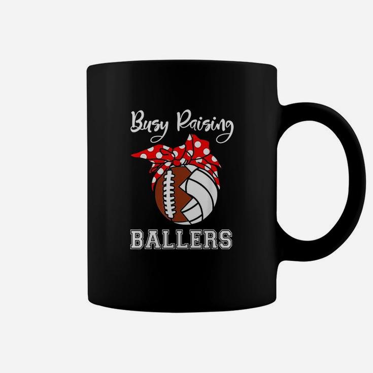 Busy Raising Ballers Funny Football Volleyball Mom Coffee Mug
