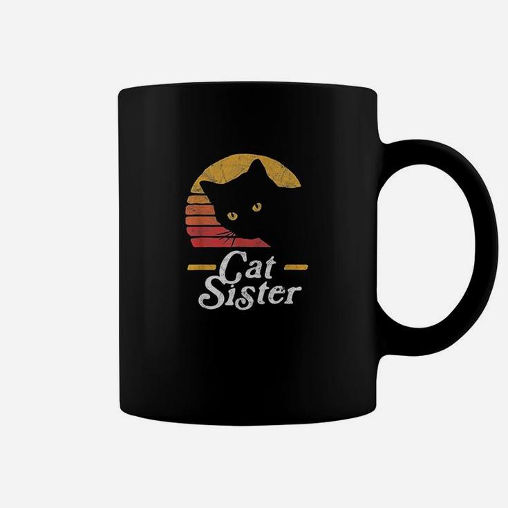 Cat Sister Vintage Eighties Style Cat Retro Distressed Coffee Mug