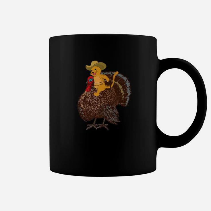 Cowboy Cat Riding A Turkey For Thanksgiving Coffee Mug