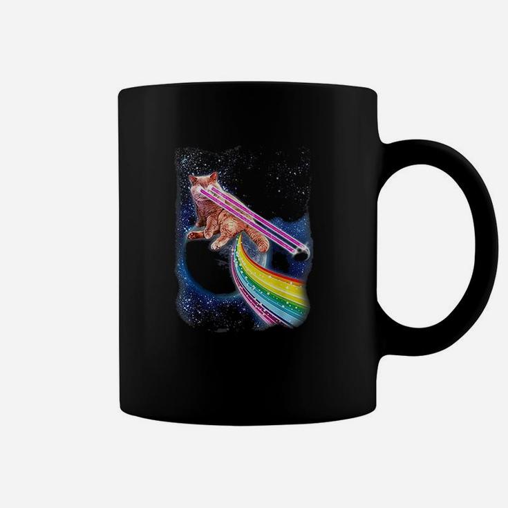 Crazy Space Cat With Eye Lasers And Rainbow Farts Coffee Mug