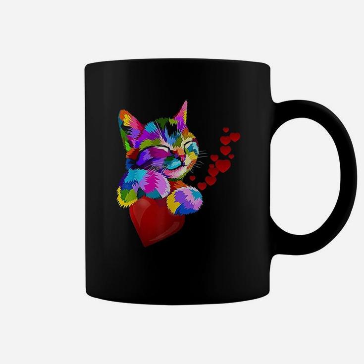 Cute Cat Colorful Funny Valentines Day Hearts Kids Coffee Mug