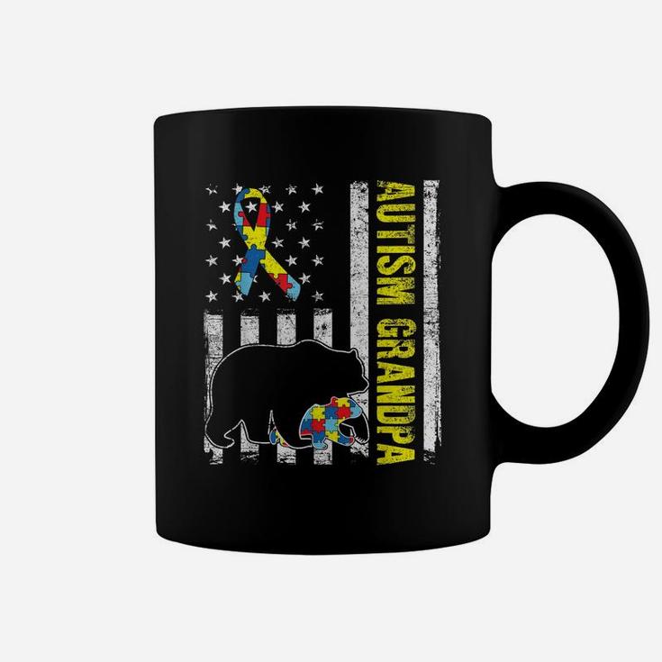 Distressed Bear Autism Grandpa Usa Flag Autism Awareness Shirt Coffee Mug