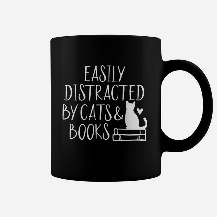 Easily Distracted By Cats And Books Coffee Mug