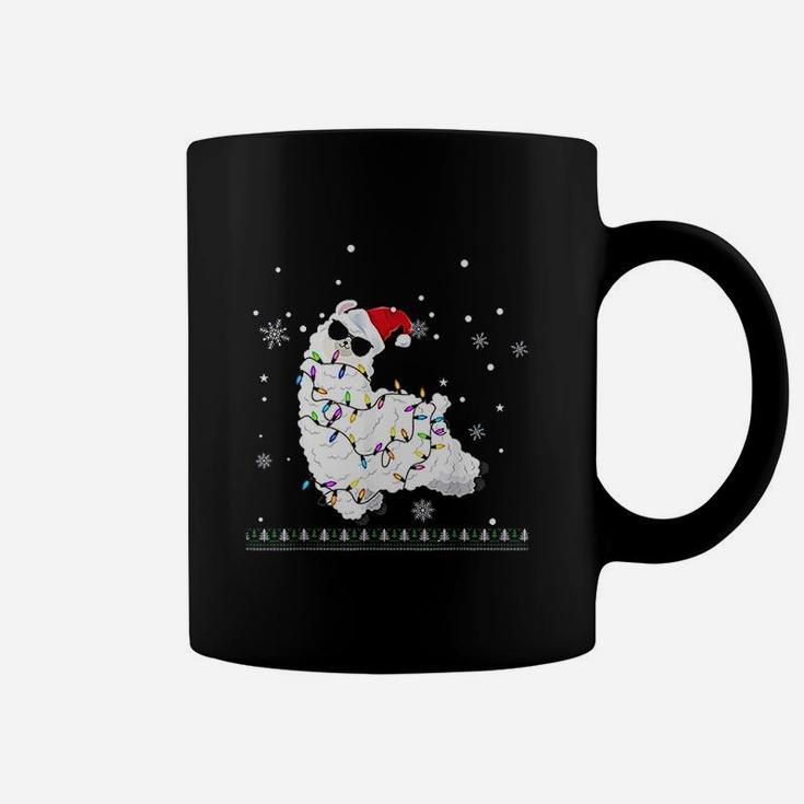 Funny Alpaca Christmas Tree Lights Ugly Alpaca Llama Xmas Coffee Mug