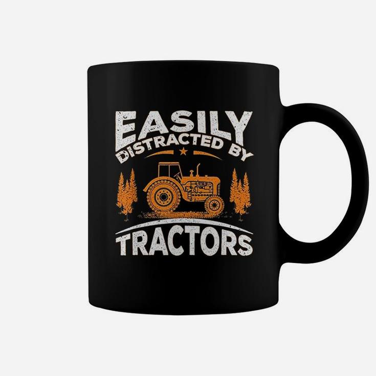 Funny Farming Quote Gift Easily Distracted By Tractors Coffee Mug