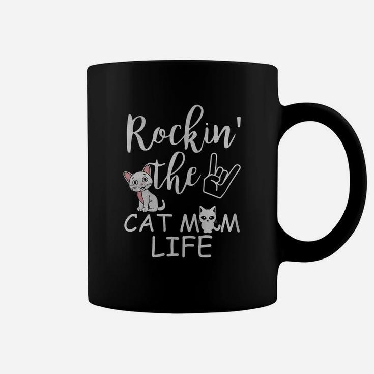 Funny Mom Cat Shirts Rockin The Cat Mom Life Coffee Mug