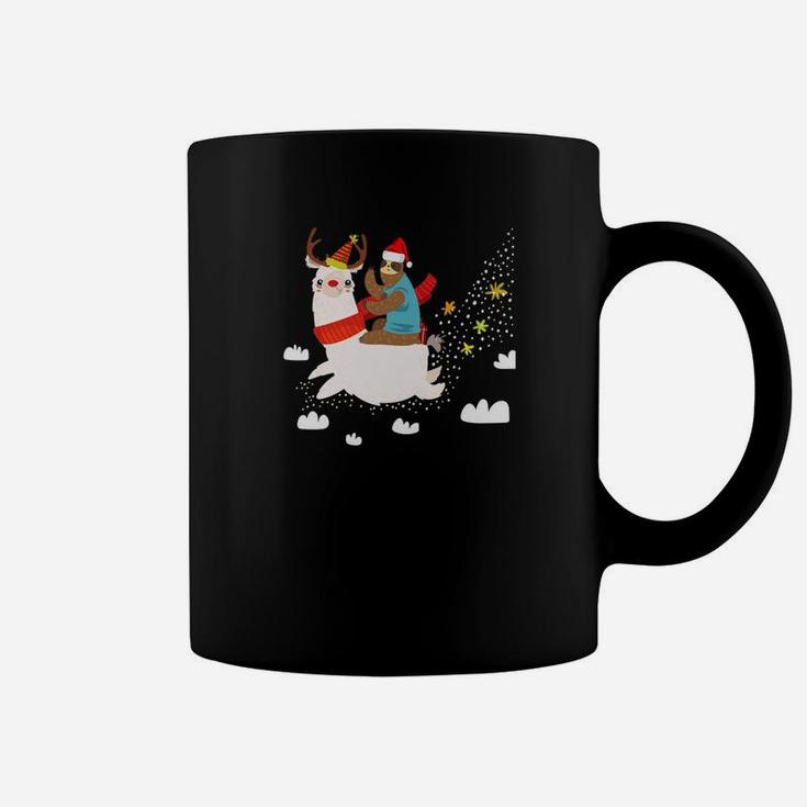 Funny Santa Sloth Riding Llama Reindeer Christmas Coffee Mug