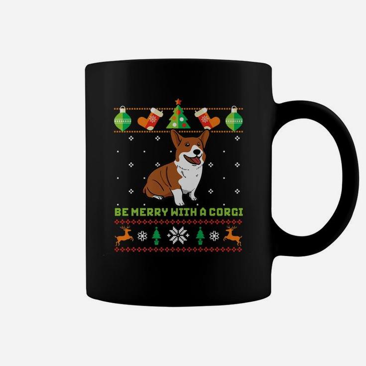 Funny Ugly Christmas Sweater Dog Be Merry With Corgi Coffee Mug