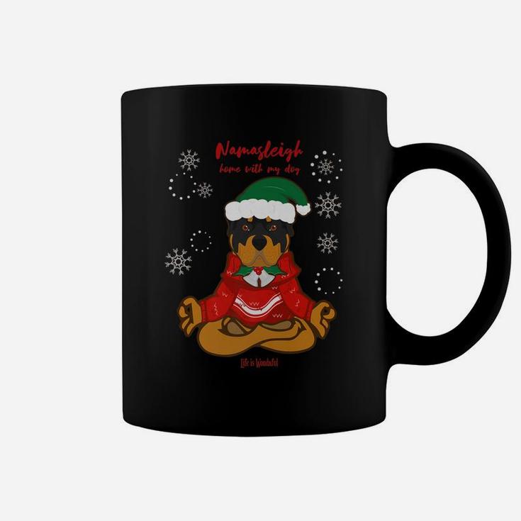 Funny Yoga Christmas Dog Rottweiler Lovers Coffee Mug
