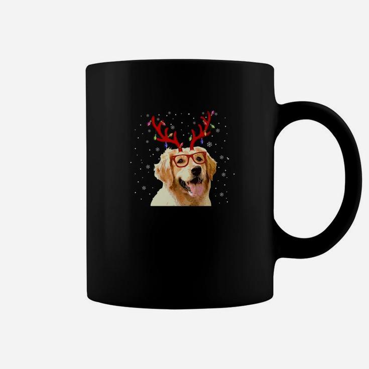 Golden Retriever With Reindeer Antlers Christmas Lights Coffee Mug
