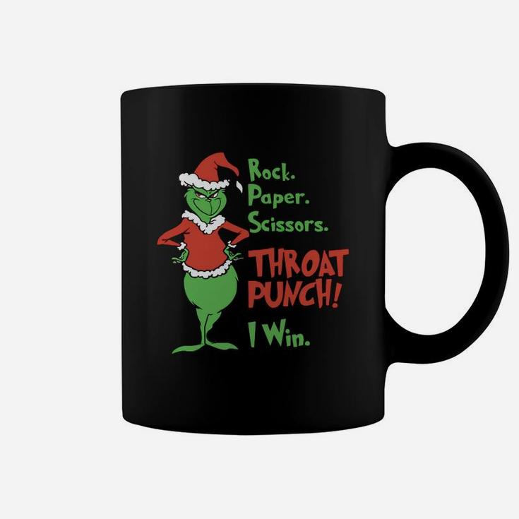 Grinch Rock Paper Scissors Throat Punch I Win Christmas Coffee Mug
