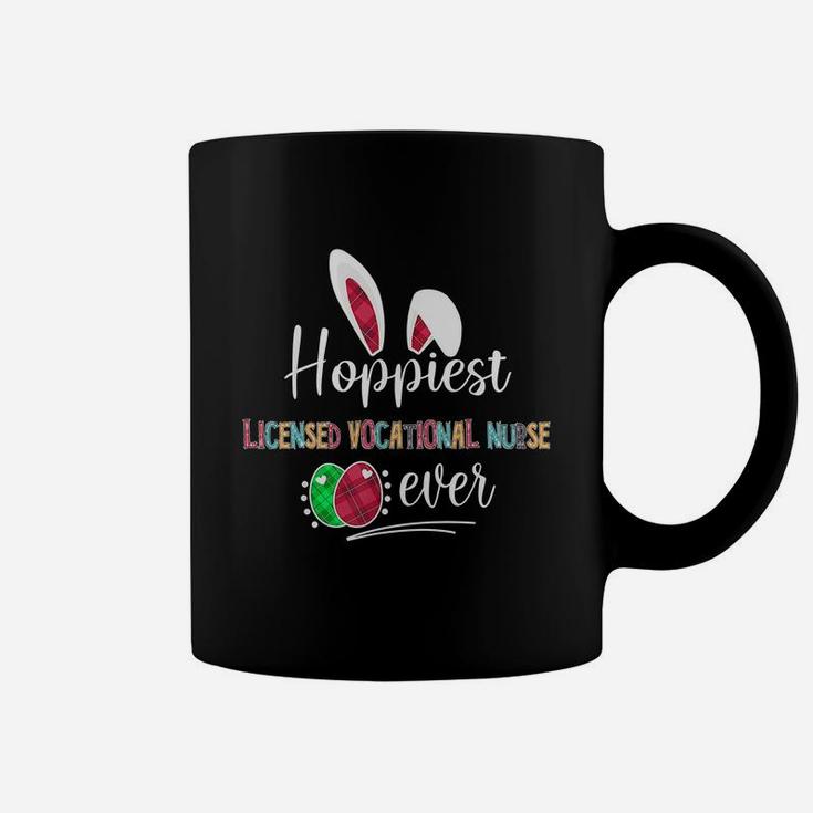 Hoppiest Licensed Vocational Nurse Ever Bunny Ears Buffalo Plaid Easter Nursing Job Title Coffee Mug