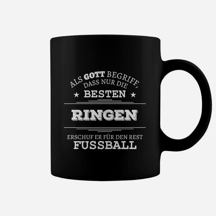 Humorvolles Ringen-Sportler Tassen mit Spruch, Schwarzes Design