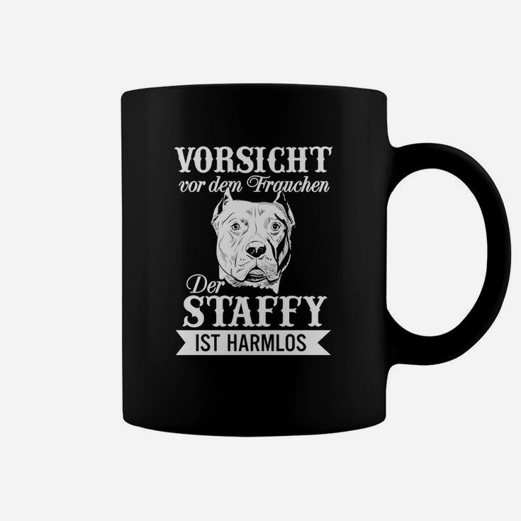 Humorvolles Staffy Tassen, Vorsicht Frauchen, Harmloser Hund