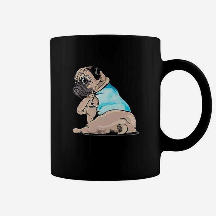 I Love Mom Funny Pug Tattooed Coffee Mug