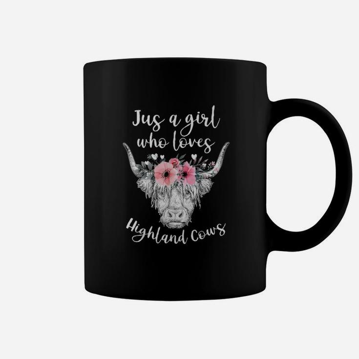 Just A Girl Who Loves Highland Cows Cute Cow With Flower Coffee Mug