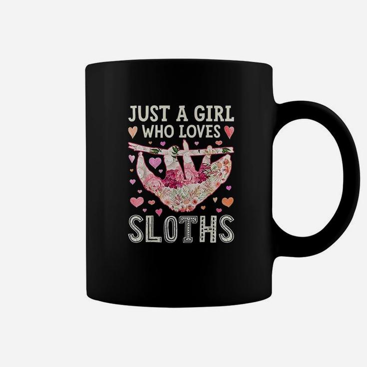 Just A Girl Who Loves Sloths Funny Sloth Silhouette Flower Coffee Mug