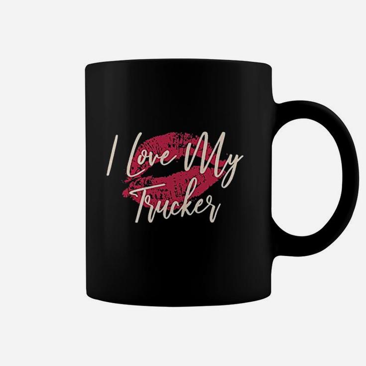 Kiss Lips I Love My Trucker Wife Girlfriend Pullover Coffee Mug