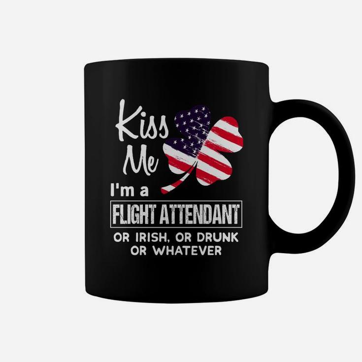 Kiss Me I Am A Flight Attendant Irish Shamrock St Patricks Day 2021 Funny Saying Job Title Coffee Mug