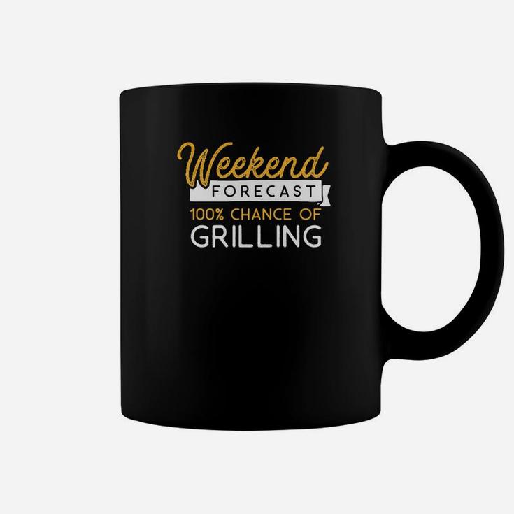 Mens Grill Dad Mom Weekend Forecast 100 Chance Of Grilling Premium Coffee Mug