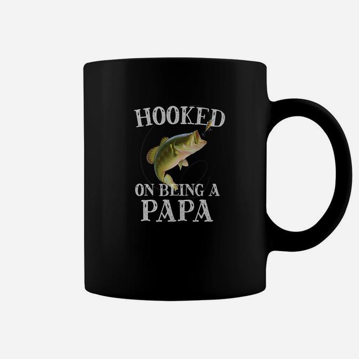 Mens Hooked On Being A Papa Quote Funny Fishing Grandpa Gift Premium Coffee Mug